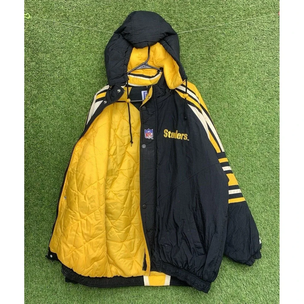 Vintage Pittsburgh Steelers Starter Jacket Mens XL Puffer Full Zip Up Hooded 90s